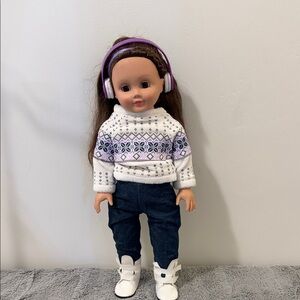 Madame Alexander White Sweater Doll with Purple Headphones